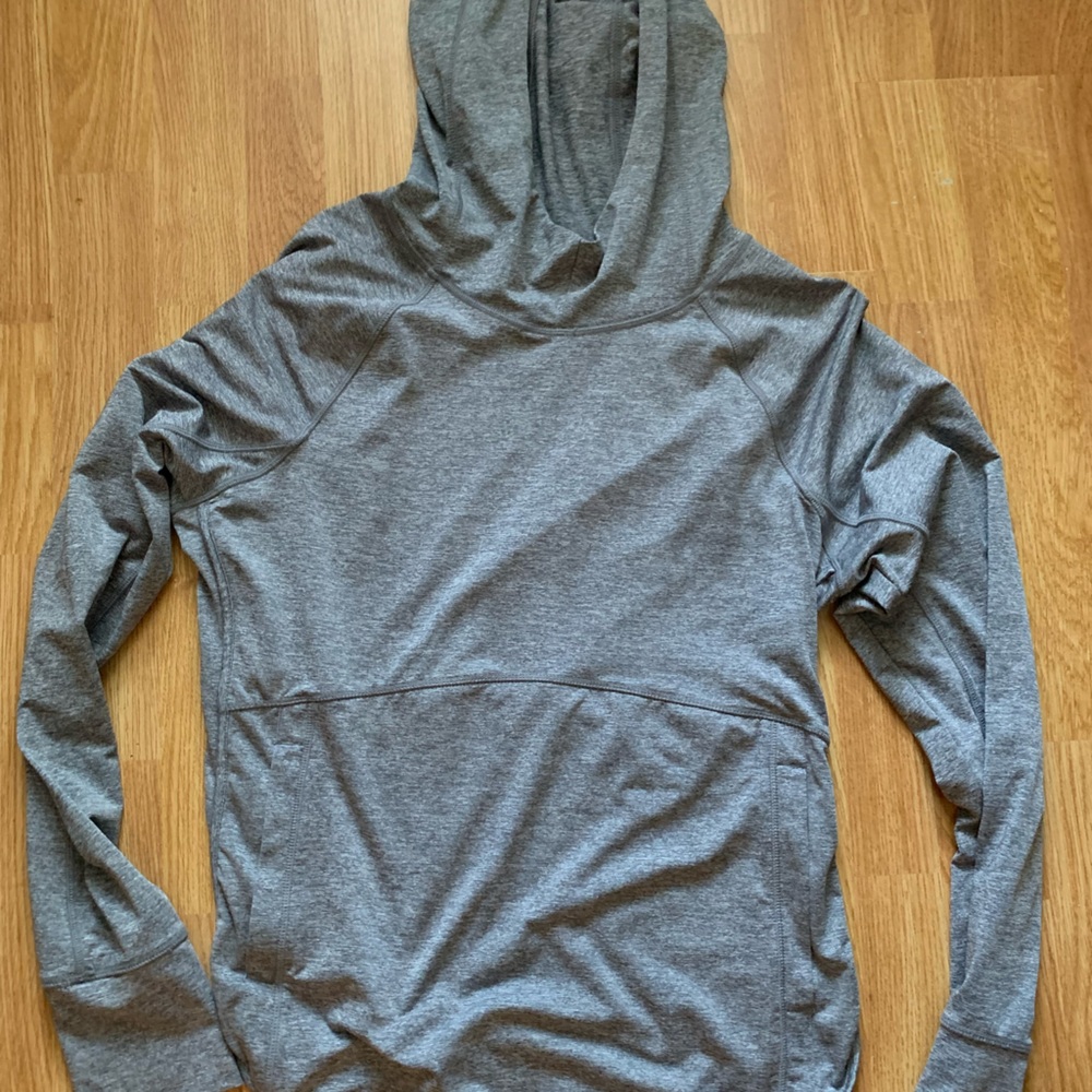 Gray athletic hoodie, jersey material, pocket in the front, worn once!